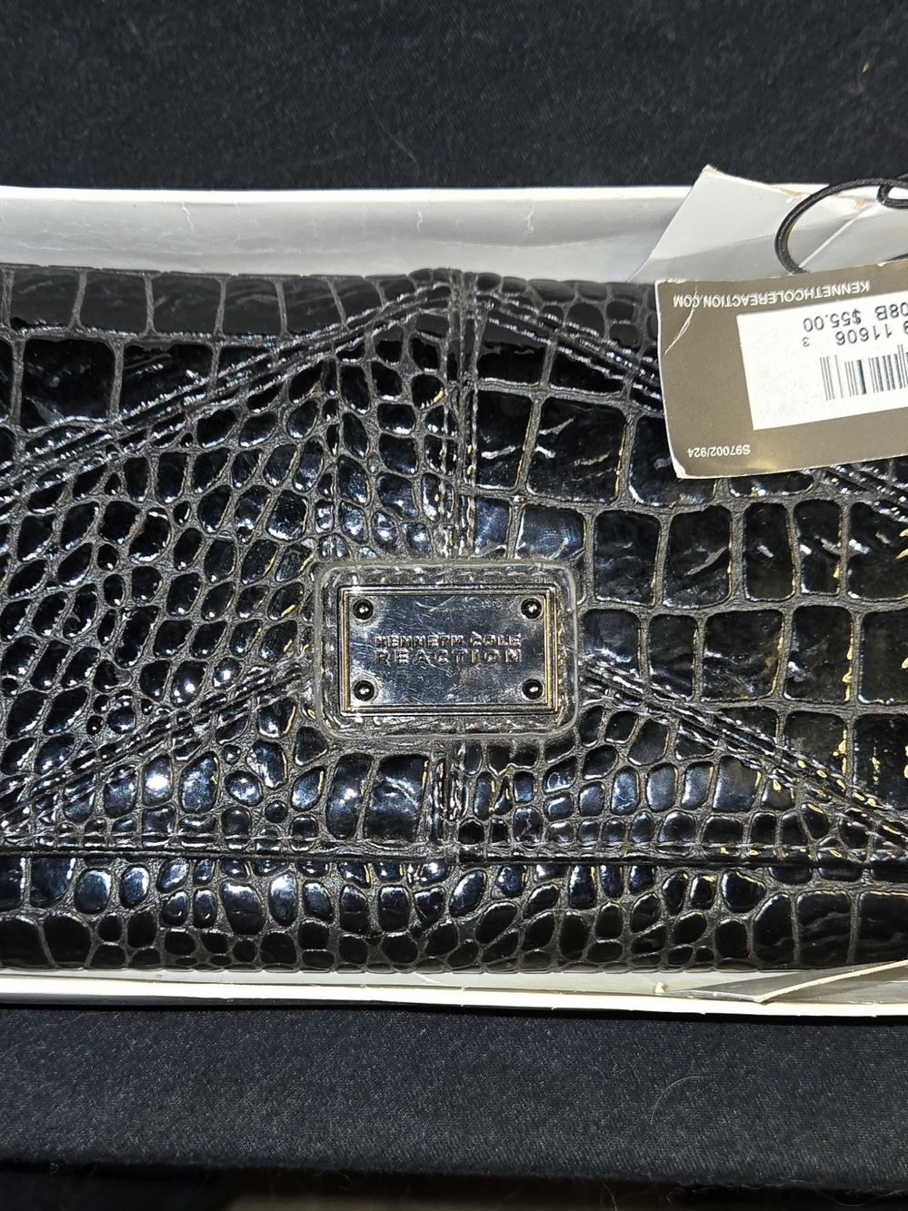 Kenneth Cole Reaction Black Croc-Embossed Wristlet Clutch NWT